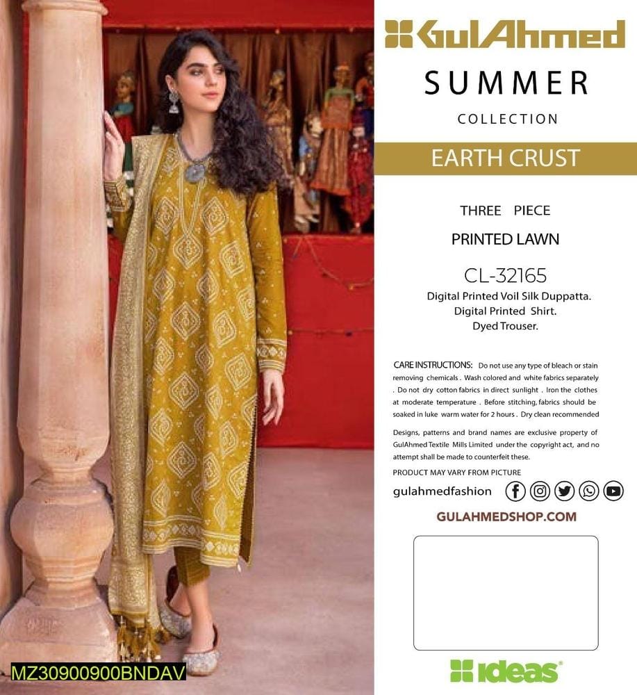 3 Pcs Women's Unstitched Lawn Printed Sui