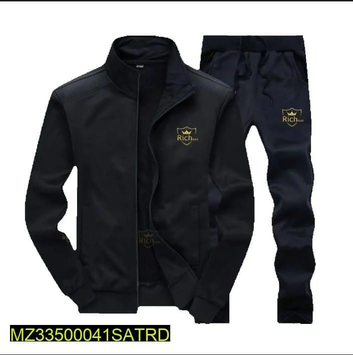 2 Pcs Men's Stitched Polyester Fleece Printed Track Suit